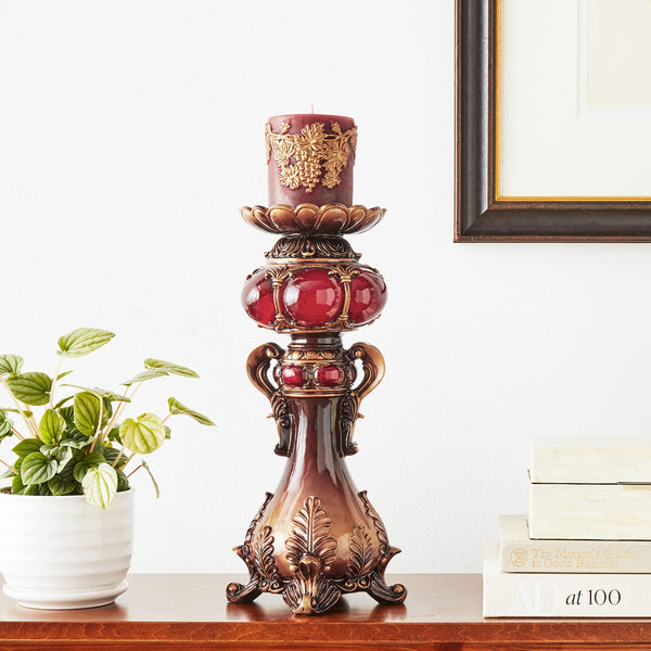 Burgundy Polyresin Pillar Candle Holder, 16"H