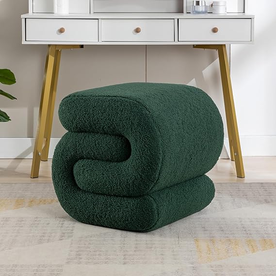S-Shaped Sherpa Vanity Ottoman Stool