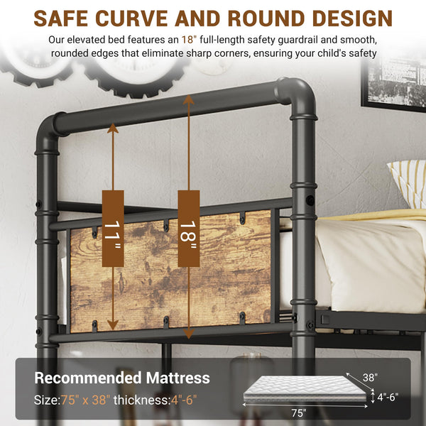 Twin Loft Bed with L-Shaped Desk