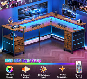 Reversible L-Shaped Gaming Desk with 6 Drawers, Monitor Stand & Power Outlets