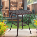 Outdoor Wicker Patio Side Table with 2-Tier Storage