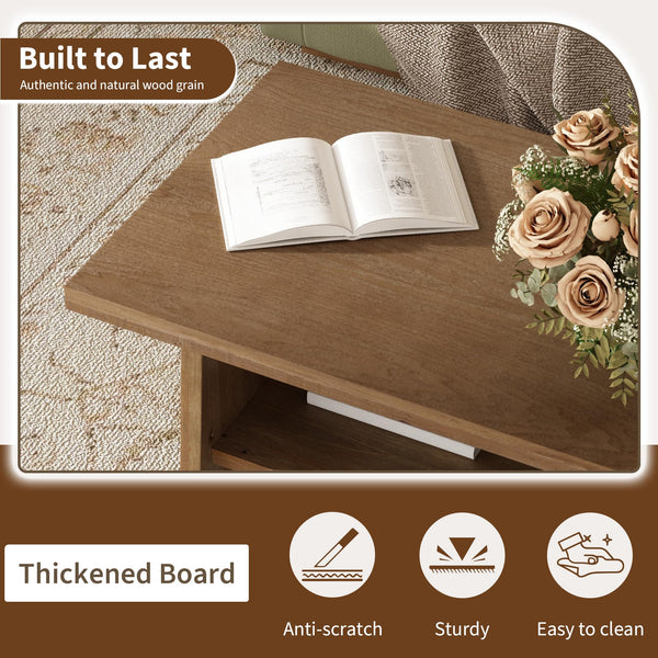 Farmhouse Wood Coffee Table with Storage Shelf