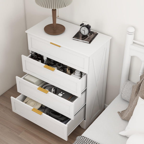 4-Drawer Dresser with Golden Handles – White, Wash Grey, Light Oak