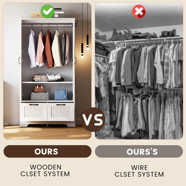 Armoire Wardrobe Closet with Doors, Drawers & Hanging Rod – White