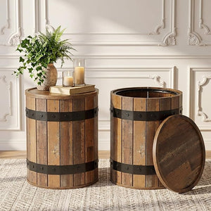 Farmhouse Barrel Side Table with Hidden Storage