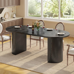 70.8 Inch Oval Dining Table for 4-6 | Modern Kitchen Table with Fluted Wood Strip Base