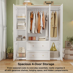 Large Wardrobe Closet with Drawers & Hanging Rod