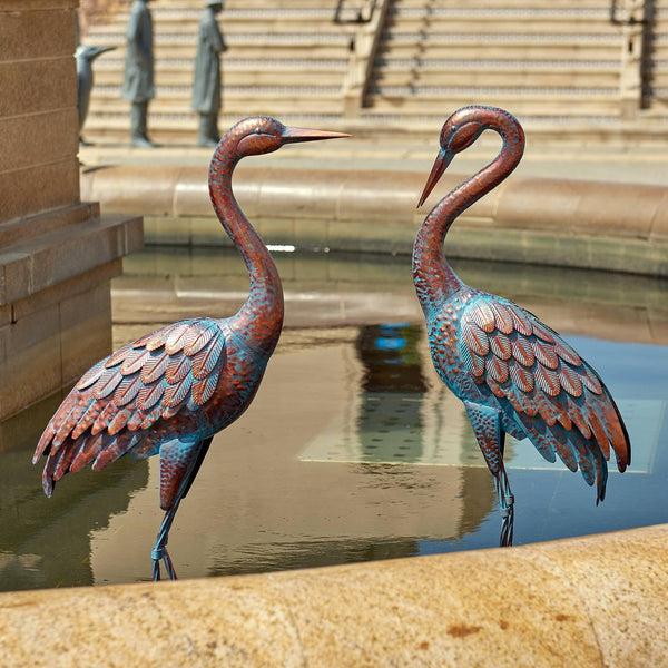 Metal Crane Garden Statues – Outdoor Heron Sculptures, Set of 2