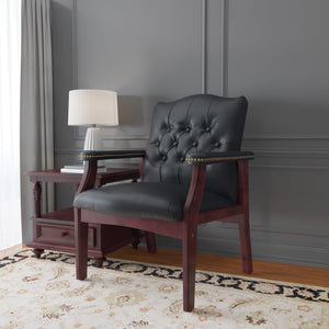 Traditional Vinyl Guest Chair with Mahogany Wood Base