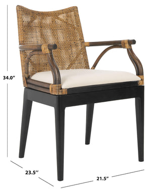 Solid Wood Rattan Arm Chair with Cotton Cushion