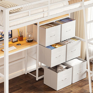 Twin Loft Bed with Desk, Storage Drawers & LED Lights