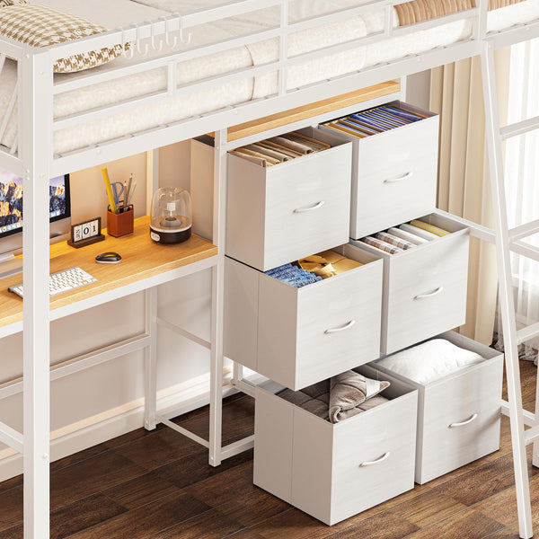 Twin Loft Bed with Desk, Storage Drawers & LED Lights