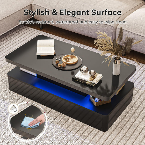 LED Coffee Table with RGB Lighting & 2-Tier Storage