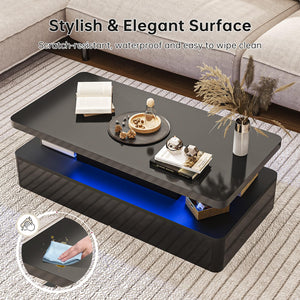 LED Coffee Table with Storage & Double-Layer Shelves