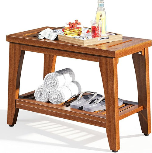Teak Shower Bench with Storage Shelf