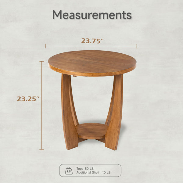 Round Farmhouse End Table with Storage Shelf