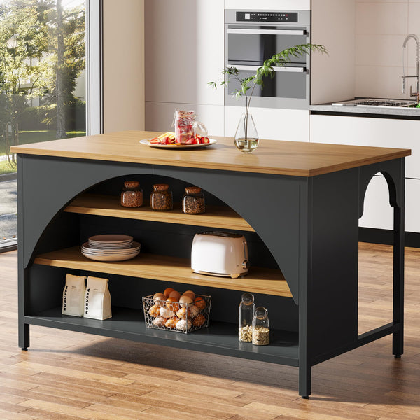 Kitchen Island with 3 Storage Shelves & Seating Area