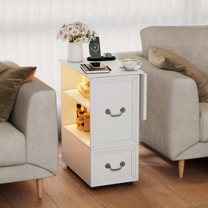 Rolling End Table with Charging Station & LED Lights