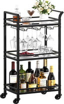 Rolling Bar Cart with Wine Rack & Glass Holder