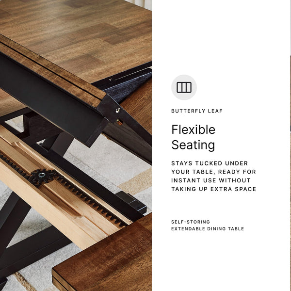 Farmhouse Dining Extension Table – Dark Brown & Black