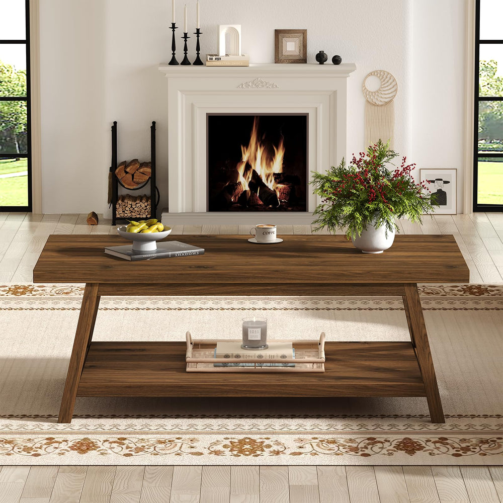 2-Tier Farmhouse Coffee Table with Storage