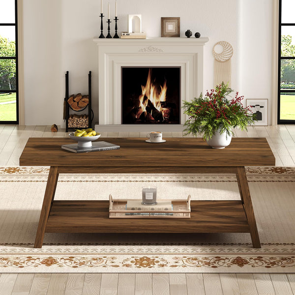 2-Tier Farmhouse Coffee Table with Storage