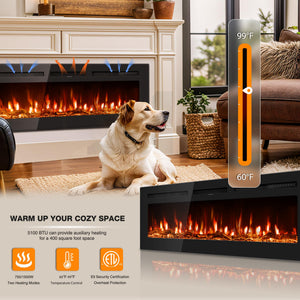 60-Inch Recessed Wall Mount Electric Fireplace