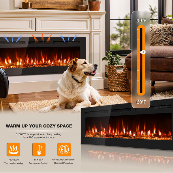 60-Inch Recessed Wall Mount Electric Fireplace