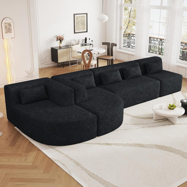 4-Piece Modular Sectional Sofa with 2 Chaise Lounges & 5 Pillows – Boucle
