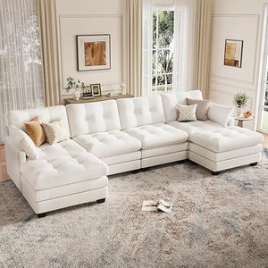 Modular U-Shaped Sectional Sofa with Movable Ottoman