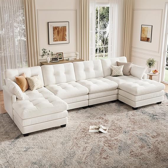 Modular U-Shaped Sectional Sofa with Movable Ottoman