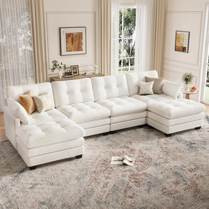 Modular U-Shaped Sectional Sofa with Movable Ottomans