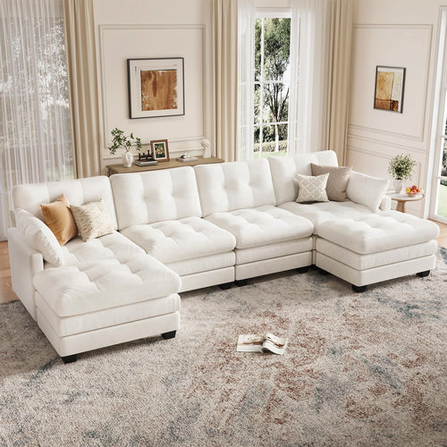 Modular U-Shaped Sectional Sofa with Movable Ottomans