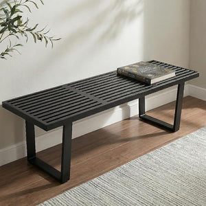 Modern Wood Entryway & Dining Bench with Metal Legs