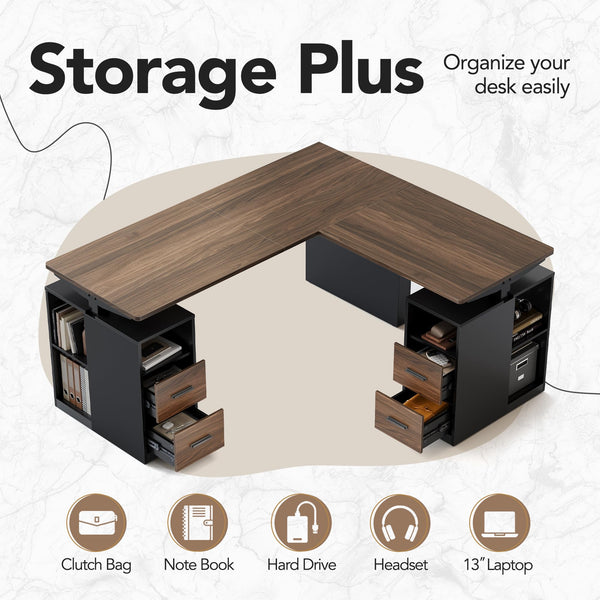 L-Shaped Electric Standing Desk with Storage Drawers