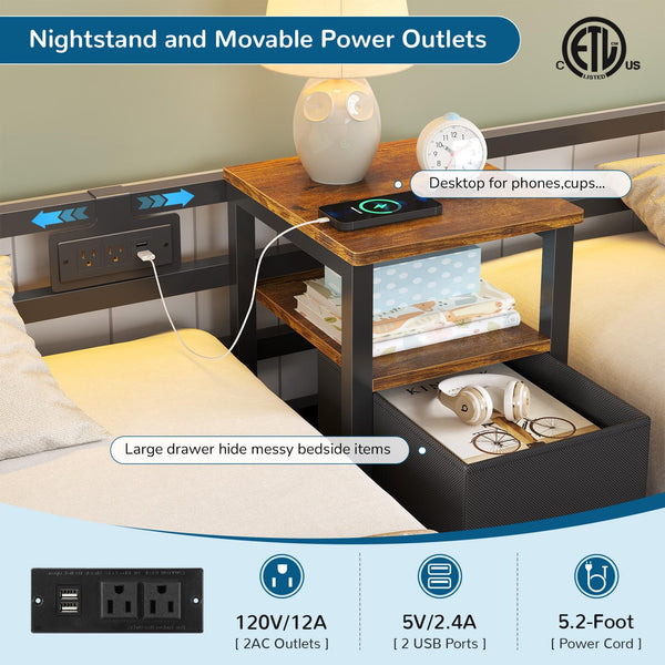 Triple Bunk Bed Twin Over Twin with LED Lights & Storage