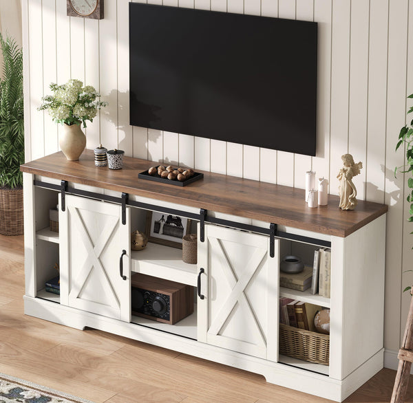 66" Farmhouse TV Stand with Sliding Barn Door