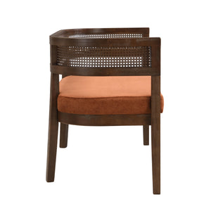 Fabric Upholstered Loveseat with Rattan Backrest & Rubberwood Frame