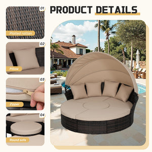Outdoor Round Daybed with Retractable Canopy