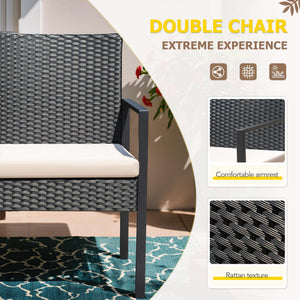 Outdoor Wicker Loveseat with Built-In Coffee Table & Storage