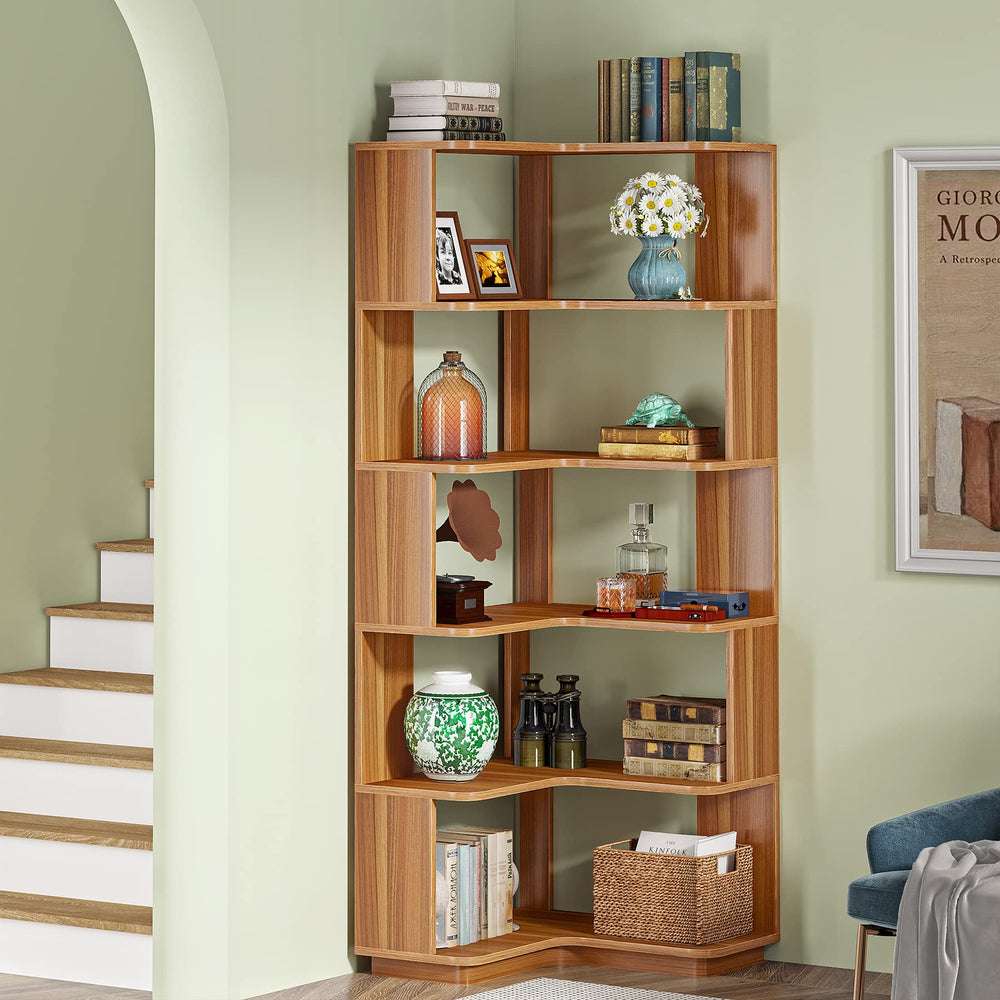 6-Tier L-Shaped Corner Bookshelf, 64.96" Tall