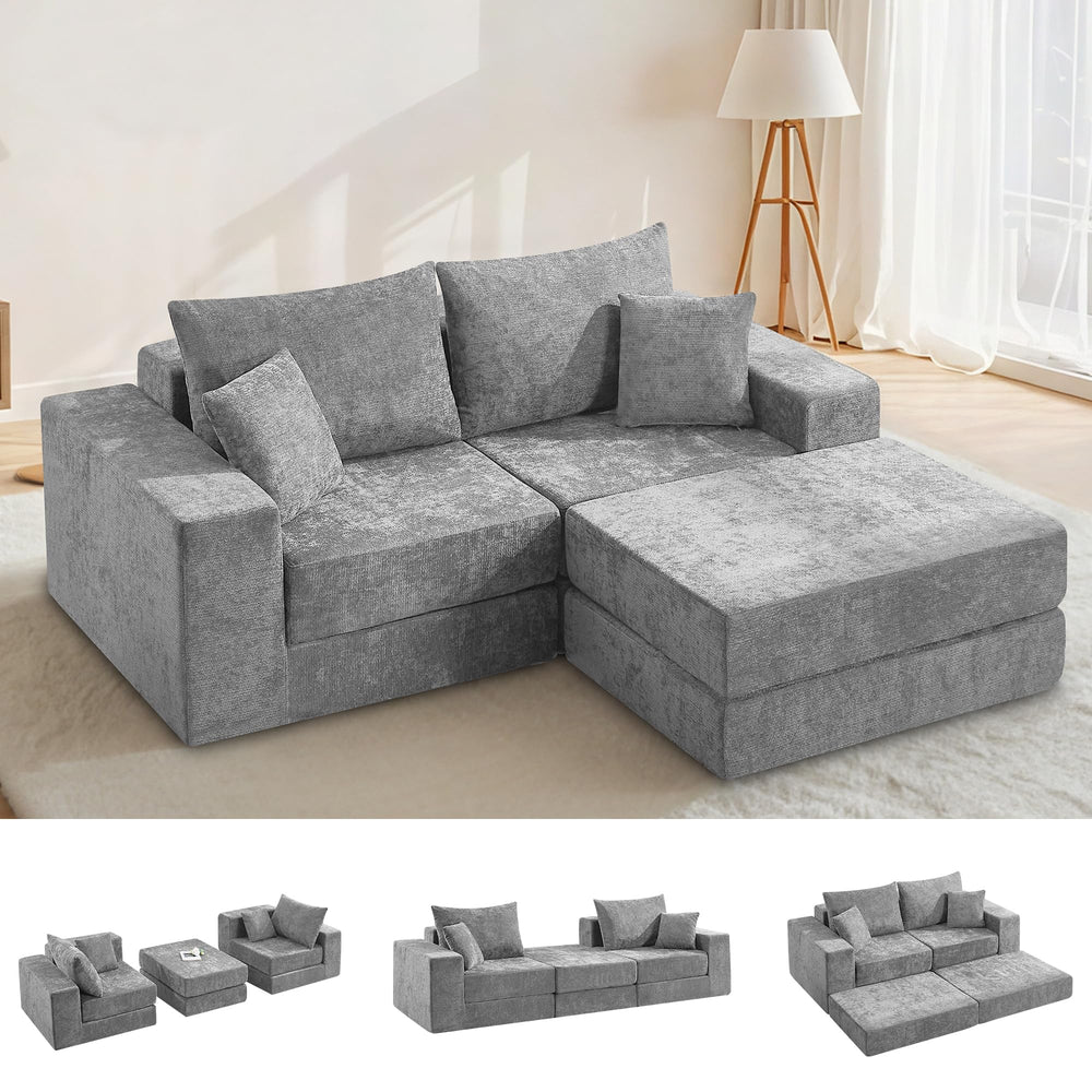 79" Modular Sectional Loveseat with Ottoman & Sleeper