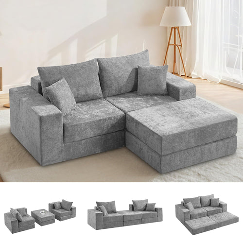 79" Modular Sectional Loveseat with Ottoman & Sleeper