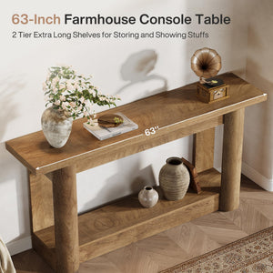 63-Inch Farmhouse Console Table with 2-Tier Storage
