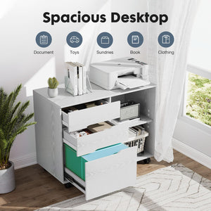 3-Drawer Lateral Filing Cabinet with Printer Stand & Wheels