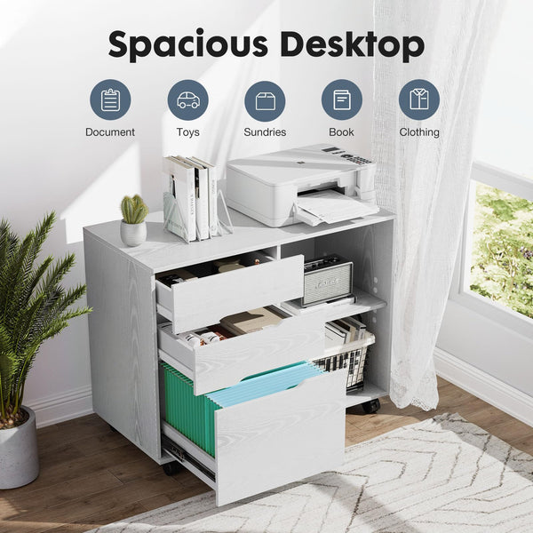 3-Drawer Lateral Filing Cabinet with Printer Stand & Wheels