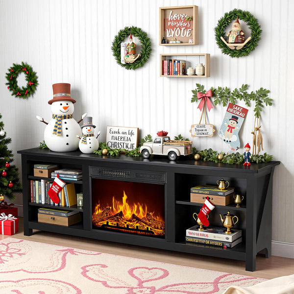 70-Inch Electric Fireplace TV Stand with Storage Shelves