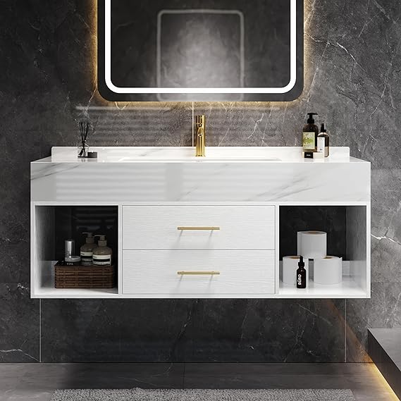 Floating Bathroom Vanity with Sintered Stone Countertop & Undermount Sink