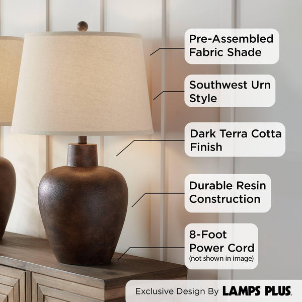 Dark Terra Cotta Farmhouse Table Lamps Set of 2