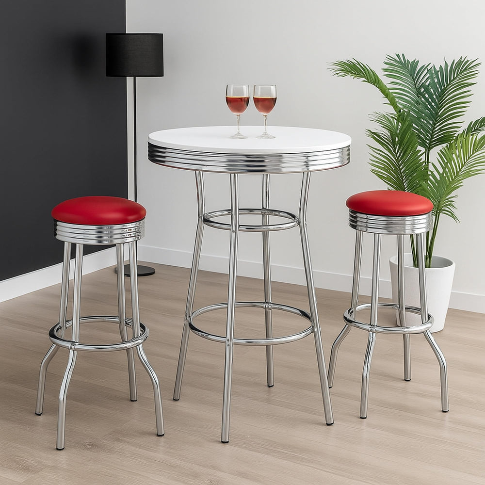 Retro Chrome 3-Piece Pub Bar Set